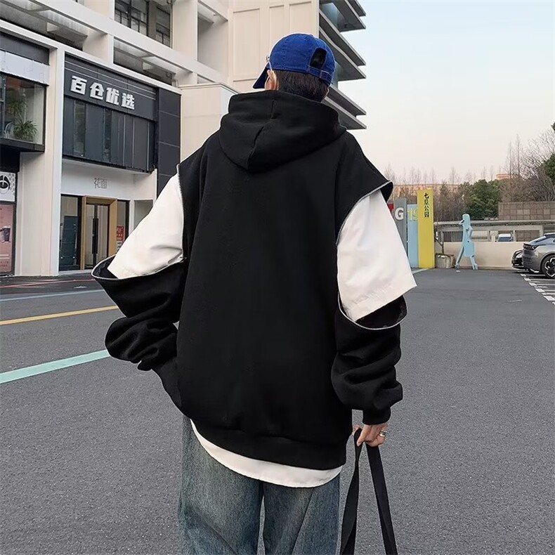 TN2100-P45设计感袖子可拆卸连帽开衫卫衣春季宽松复古帽衫外套,男装卫衣,电商C233
