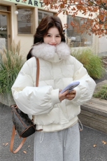 气质超好看韩货大毛领白色羽绒服女2026冬新款高级感百搭短款外套，女装羽绒服，2C218