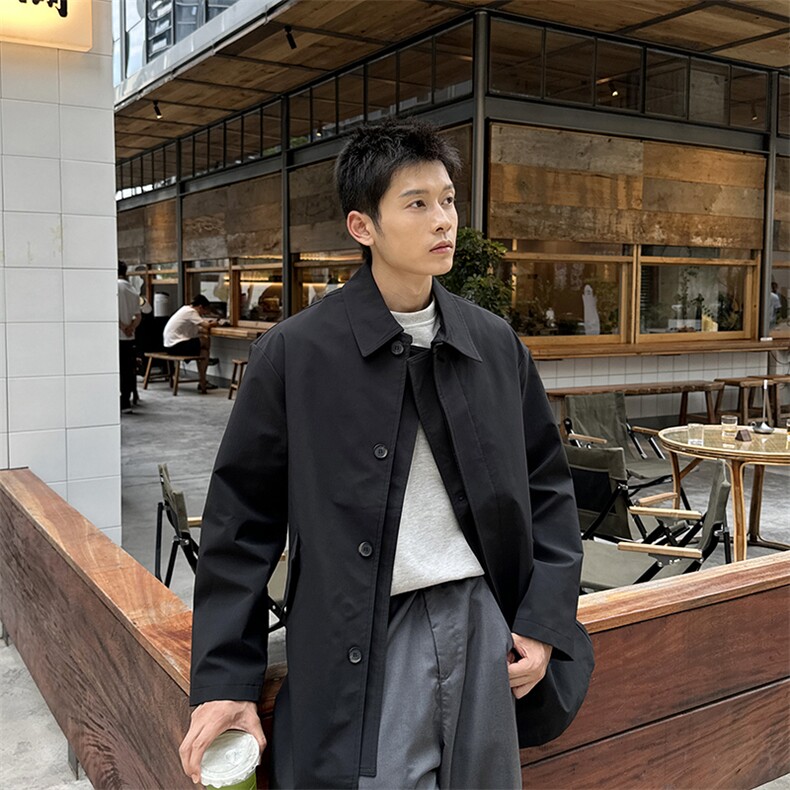 老钱风高端中长款宽松大衣外套风衣夹克男A236-82508-P140,男装风衣,电商A236
