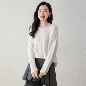 100%纯山羊绒秋冬新款时尚一字领斜条纹羊绒衫百搭上衣女图片