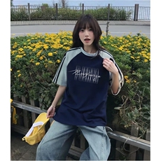 抖音得物品质二开240克宽松纯棉美式潮牌插肩三杠织带短袖T恤，男装T恤，电商A486