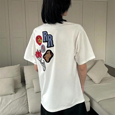 万针全刺绣工艺得物抖音高品质260克纯棉双纱美式高街短袖T恤P33，男装T恤，电商A486