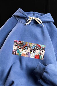 WY2250-P35加绒款-P40京剧脸谱风纯棉连帽卫衣男运动帽衫宽松图片