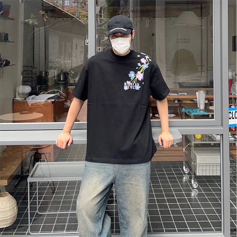 万针全刺绣解构设计260克重磅双纱纯棉高品质美式高街短袖T恤特39,男装T恤,电商A486