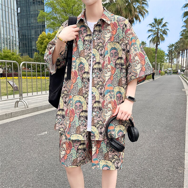 夏季海边沙滩男女同款休闲套装潮牌宽松大码XZ102B-1-TZ2560P55图片