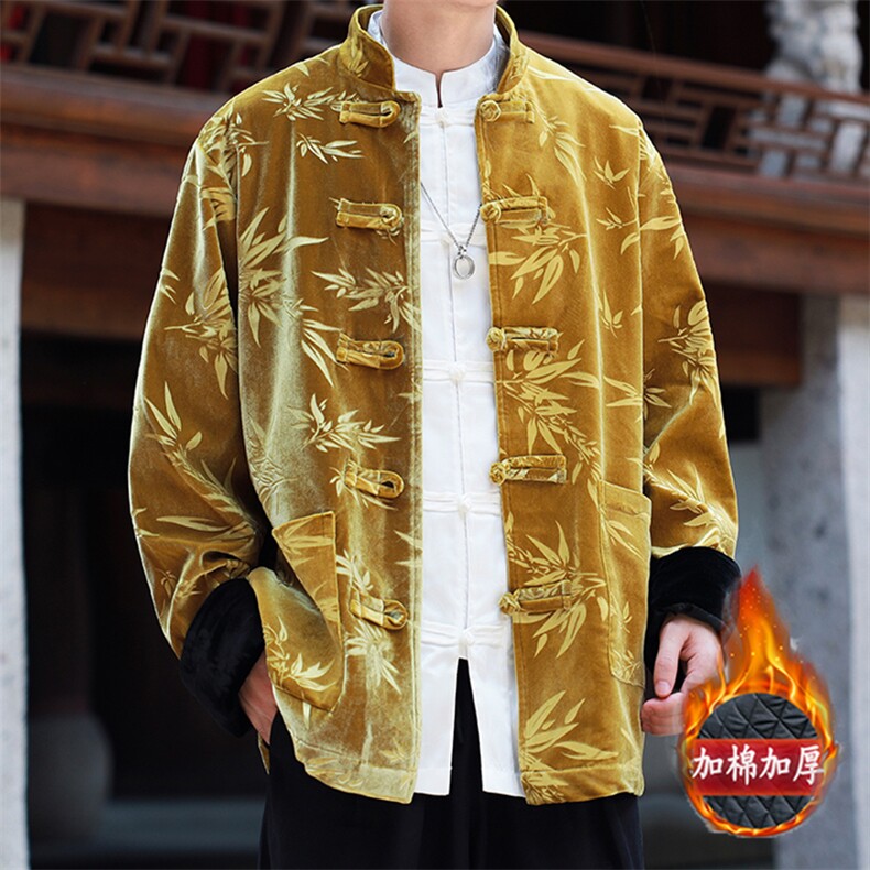 现货 新中式风情侣大码丝绒竹叶压花加厚棉服棉衣MY9913-P130图片