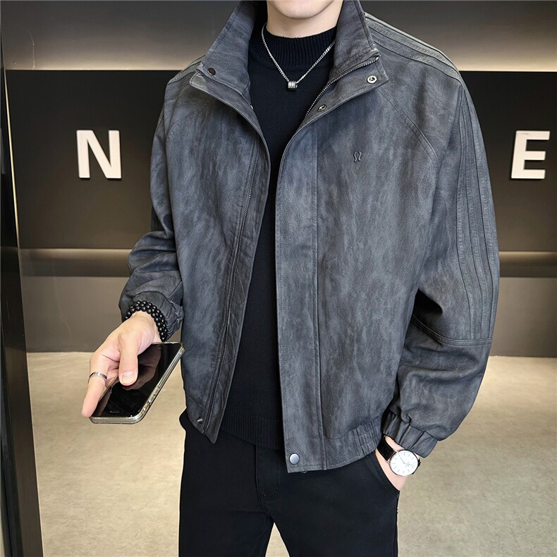2025新款秋季美式复古皮衣外套男款立领机车皮夹克A313-2597-P165,男装皮衣,电商A313