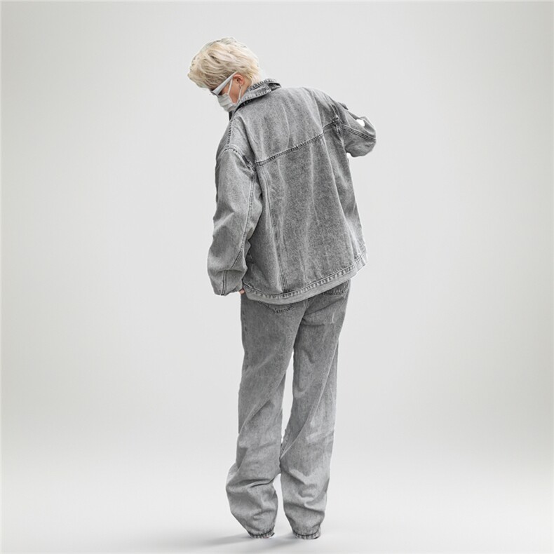 烟灰拼接设计感牛仔外套男做旧水洗夹克两件套A068-KXST01-TP60,男装工装外套,电商A068