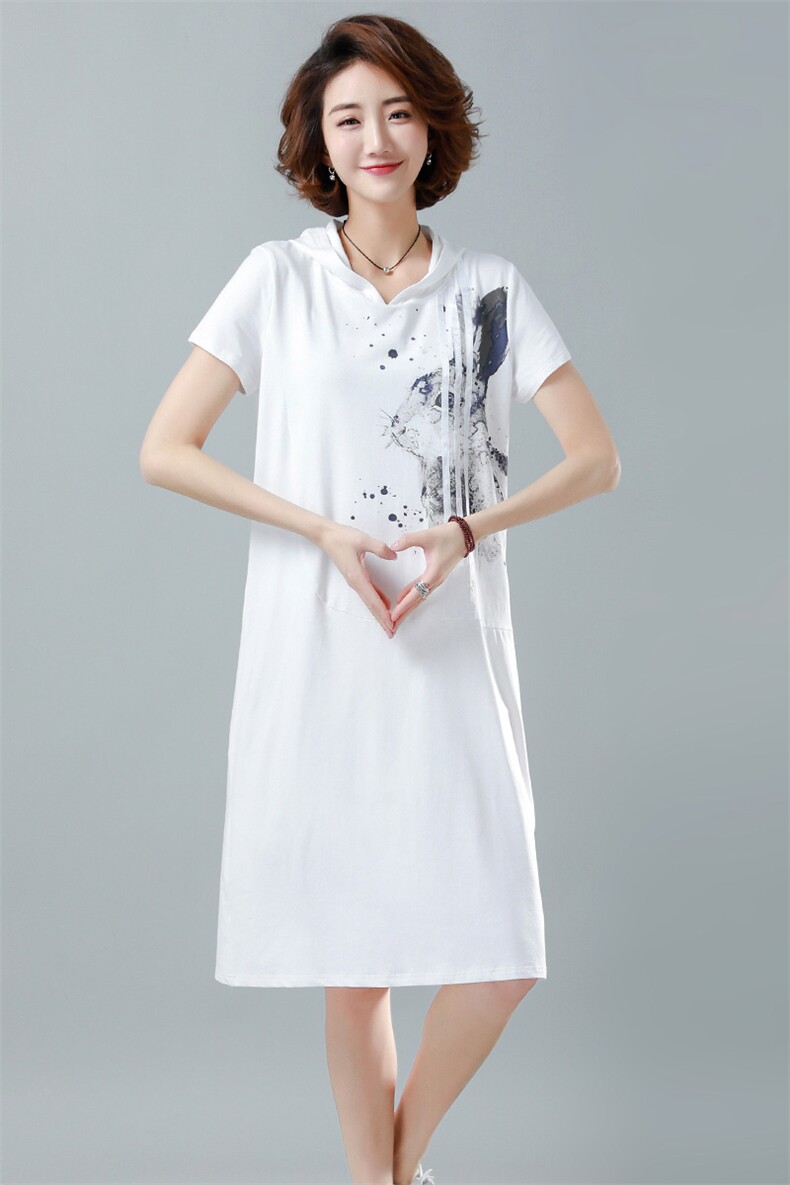 休闲百搭抽绳连帽刺绣宽松舒适连衣裙2025春季新款连衣裙,女装连衣裙,姿萝菲