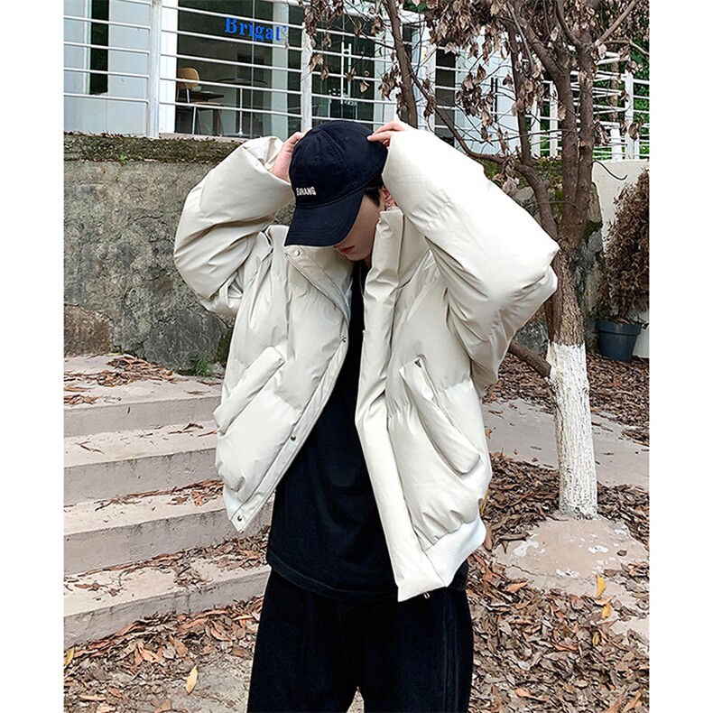 网图冬季立领PU皮棉服男美式复古宽松加厚面包服外套-A2355TP78,男装棉衣,电商B241