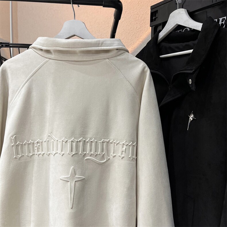 麂皮绒钢印字母夹克男翻领春秋棒球服休闲外套 6006-P60控108图片