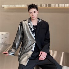 春季新款休闲宽松亮片拼接撞色西服外套上衣男潮A345-1877-P145，男装西服，电商A345