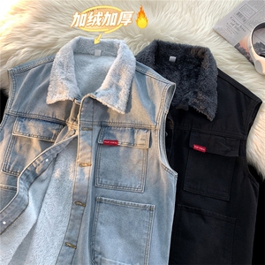 MJ208J-p68-限价98 M-5XL加绒羊羔绒宽松大码牛仔马甲工装ins图片