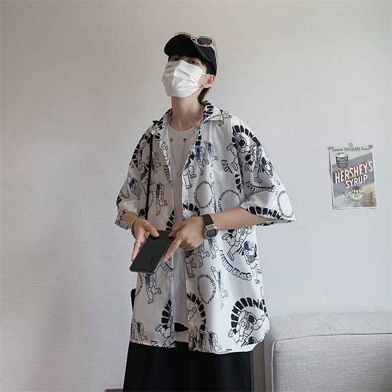 夏季日系潮流休闲衬衫七分袖衬衣港风痞帅M325-P30,男装衬衫,星座1109-3