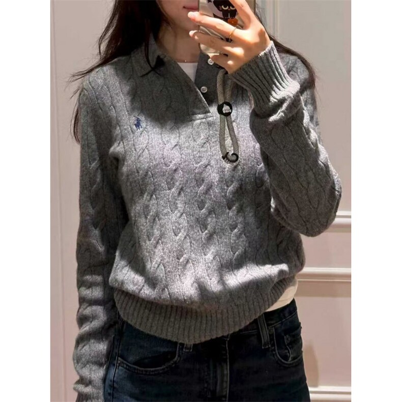 美式小马标刺绣羊毛混纺麻花Polo领毛衣秋冬新款针织衫NB48P65特，男装针织衫/毛衣，电商D256