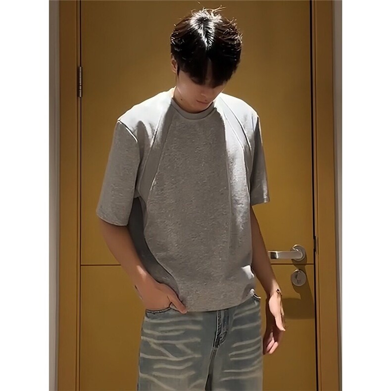 小领口纯棉正肩T恤男夏季美式boxy版型硬挺廓形短袖cleanfit半袖,男装T恤,星座218-1（原230）