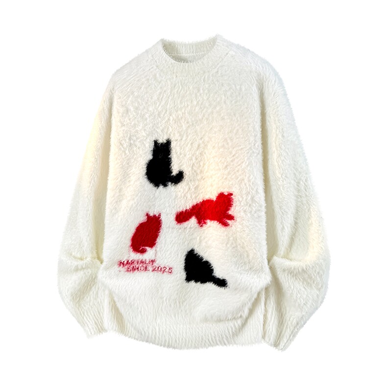 美式复古印花情侣毛衣潮牌i纯色宽松针织衫秋冬慵懒风MY06-特P40，男装针织衫/毛衣，电商B278