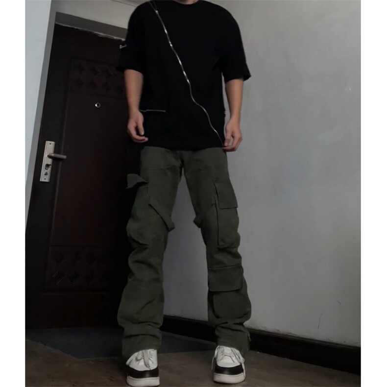 【网图有货】军绿色工装裤男潮牌美式高街vibe裤子直筒D713LL-P60,男装工装外套,星座1007（原301D）