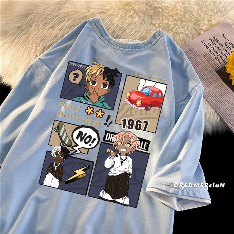 xZ116-T6006-p30-控45男潮牌美式情t恤男夏季日系宽松纯棉印花,男装T恤,星座116
