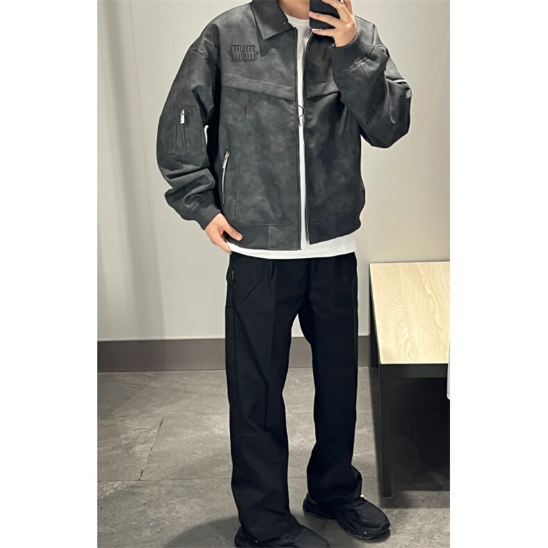 扎染皮衣外套男秋季美式复古高街水洗上衣春秋款潮牌痞帅炸街夹克,男装夹克,星座601-1