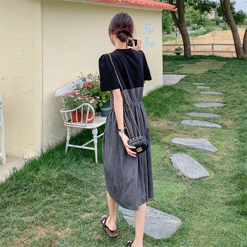 小众设计感拼接马甲裙子女夏季2025新款韩版休闲假三件连衣裙,女装连衣裙,C位