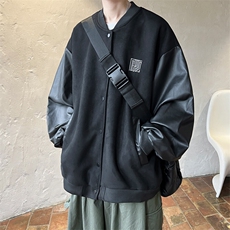 ！2025春季新款男士鹿皮绒夹克PU皮拼接棒球服外套JK191P85，男装夹克，电商B220