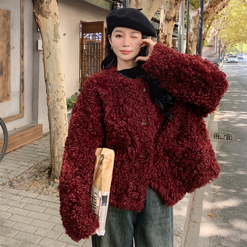 冬装新款皮毛一体羊卷毛外套2C317A-8828-P205-K289,女装短外套,2C317A