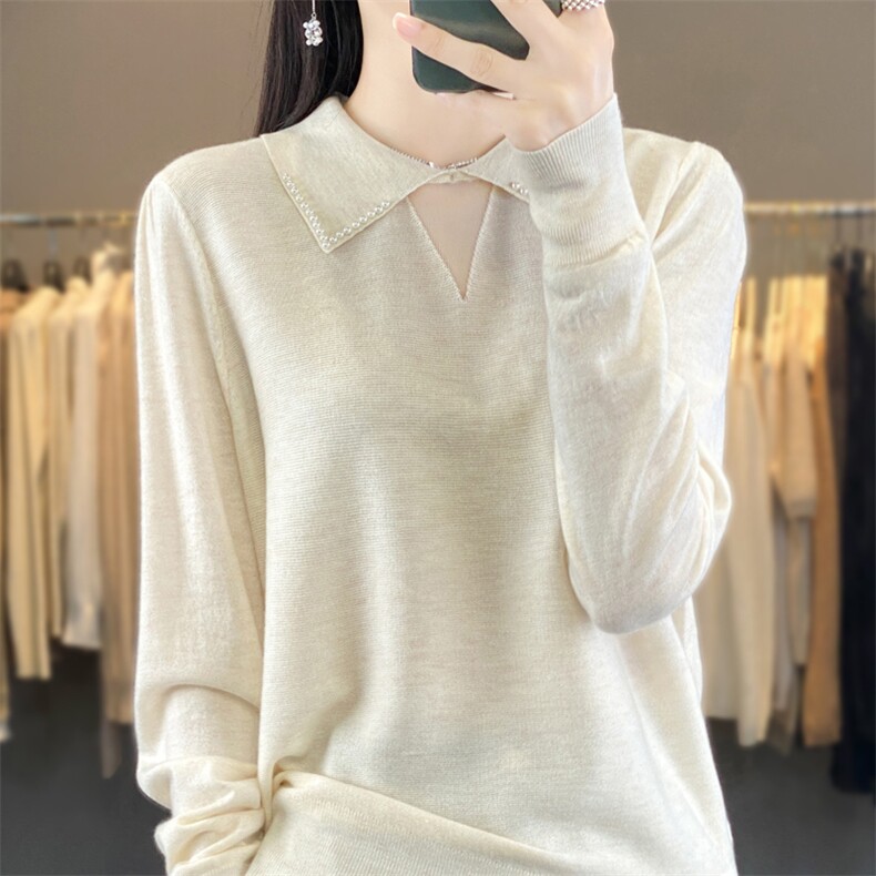时尚百搭女士羊毛衫简约优雅修身显瘦长袖针织衫,女装羊毛衫,宛庄羊绒