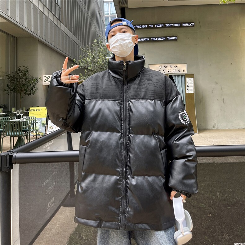 高品质！PU皮棉服冬季宽松港风棉衣立领冬装棉袄PM01-P115限158,男装棉衣,电商B370