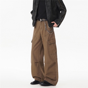 B221美式ins高街直筒洗褪多口袋工装休闲牛仔裤LK26648-特P55控98,红色毛衣和深蓝色牛仔裤搭配吗图片