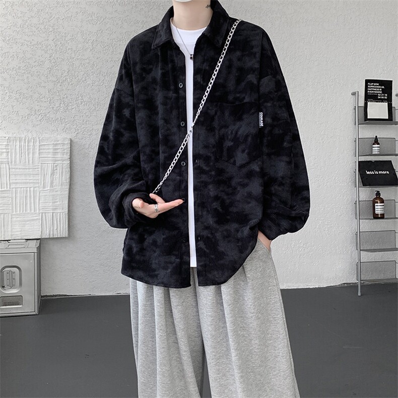 衬衫男秋季新款港风宽松大码灯芯绒扎染长袖衬衫CS8108-P42,男装衬衫,星座214-3