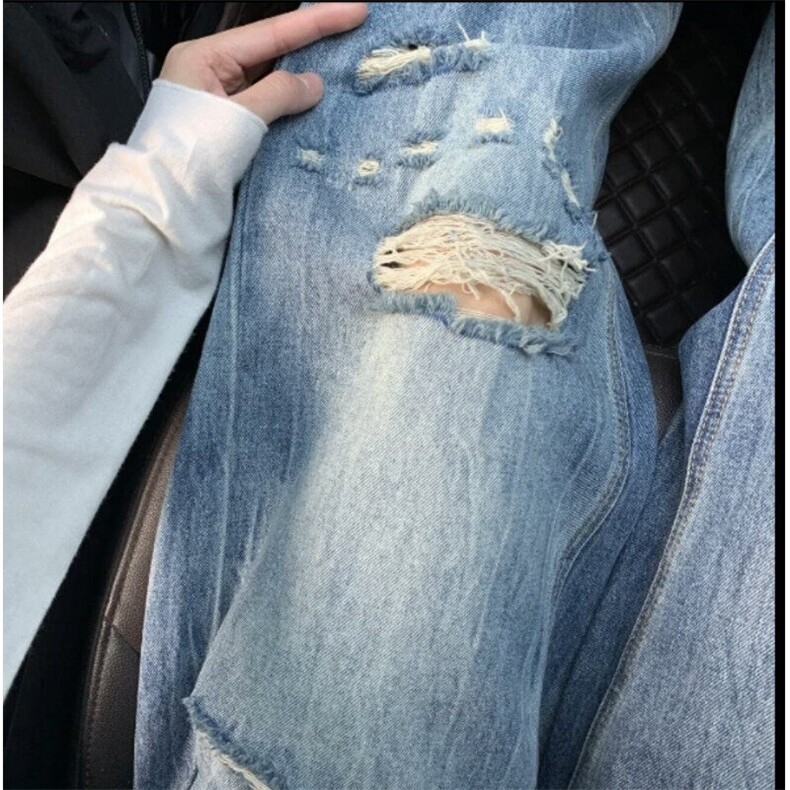 25夏季辛苦美式街头复古破洞牛仔裤磨破显瘦直筒阔腿长裤G988P45,男装牛仔裤,电商D256