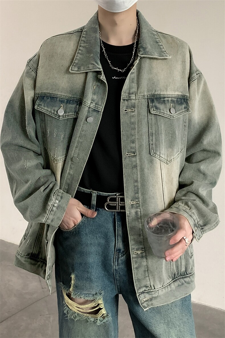 C2315-TP75控价108新款翻领宽松高街牛仔外套复古春季男牛仔夹克,男装夹克,电商A102-1