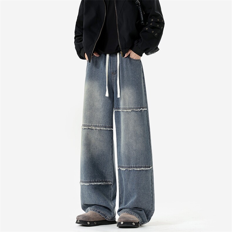 现货A2288TP38-秋季新款美式复古毛边设计感牛仔裤男直筒阔腿裤子，男装牛仔裤，电商B241