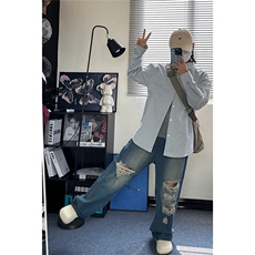 高品质牛仔条纹衬衫潮牌长袖衬衣潮流宽松休闲外套CS017-P30，男装衬衫，星座301C-5