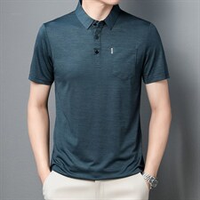 男士2022休闲商务短袖POLO衫纯色翻领中年爸爸装上衣ZL1232-P53，男装Polo衫，星座1105-3