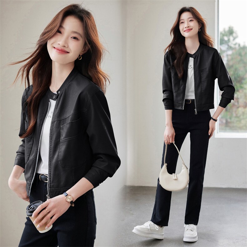 2025早春秋季新款小个子外套皮夹克女装短款衣服时尚休闲上衣开衫,女装皮衣,潮流依族