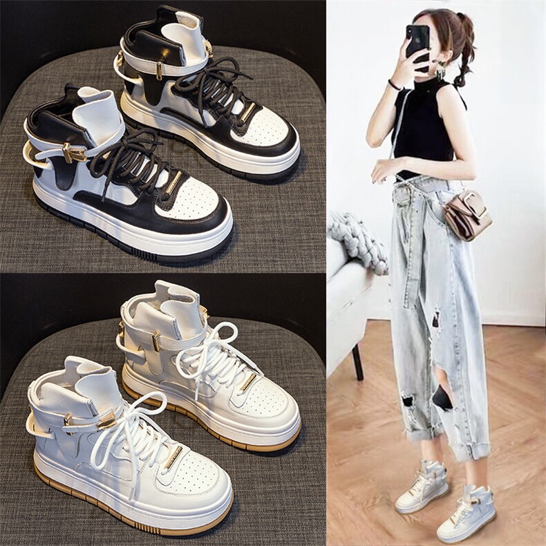 高帮2023年秋冬季真皮女鞋厚底加绒保暖运动休闲小白鞋女韩版,女鞋休闲鞋,电商A223