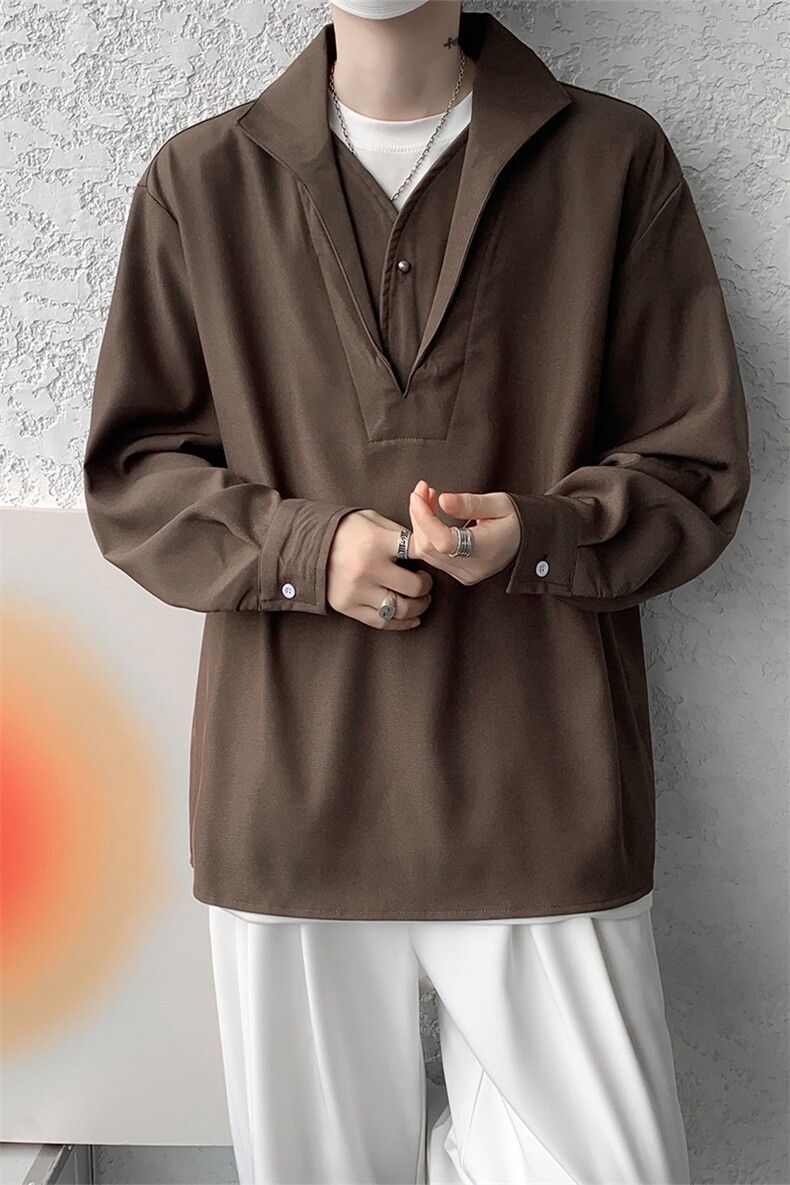 男士春秋免烫新中式男装套头衬衣男士短袖POLO衬衫男款休闲上衣,男装T恤,电商B319