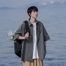 B225-C6090-P58-X75日系户外衬衫男短袖夏季薄款透气潮流痞帅宽松，男装T恤，电商B225