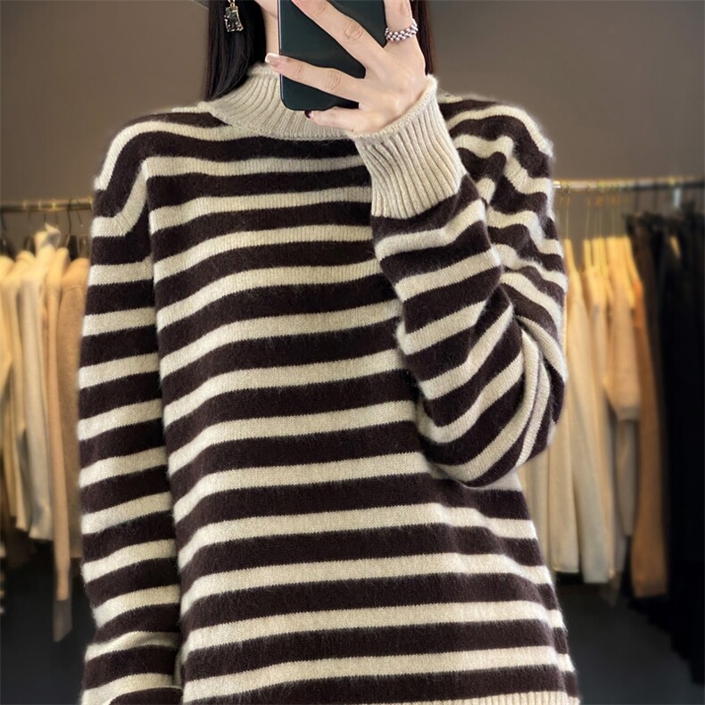 时尚条纹羊毛衫女秋冬新款修身显瘦长袖针织衫气质百搭上衣,女装羊毛衫,琳华羊绒