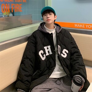 MY033-P135棒球服假两件棉衣男针织拼接潮牌棉服港风控155,男装棉衣,星座1408-1