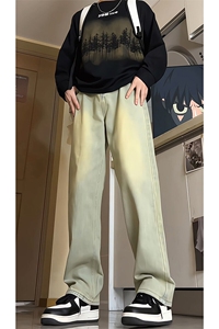 水洗做旧牛仔裤男款春秋美式高街潮牌微喇直筒裤子KZ008P60加绒70图片