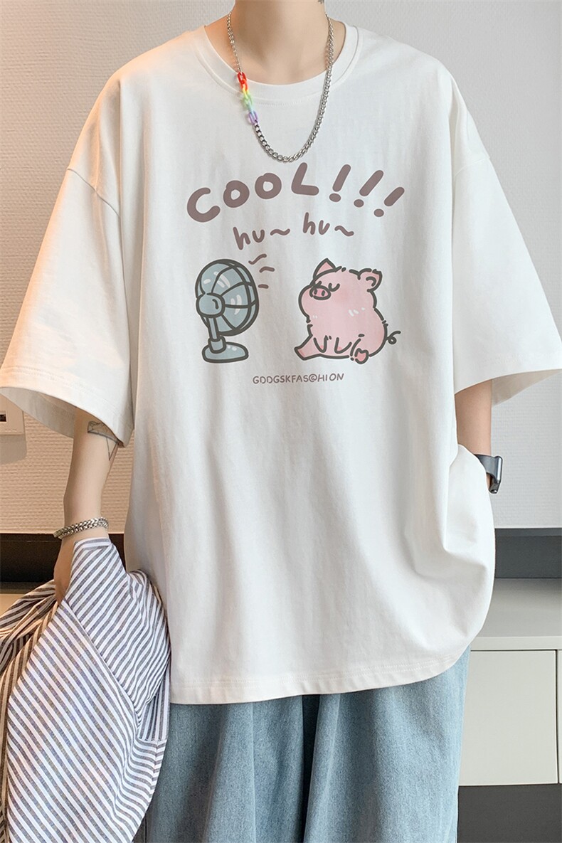 已注册/夏季内景纯棉卡通小猪印花短袖T恤男宽松打底DT00069/P25,男装T恤,电商B316