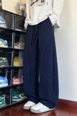 新款美式320g重磅华棉撞色哈苏线休闲弯刀裤男K24014-特P35控68，男装休闲裤，电商A001