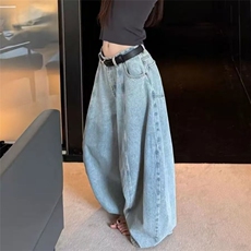 小个子美式复古浅色阔腿牛仔裤女辣妹宽松显瘦直筒裤休闲拖地长裤，男装牛仔裤，星座1210-1