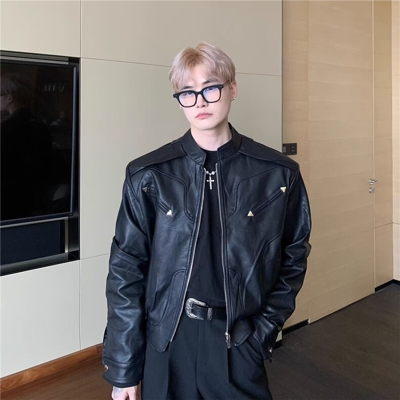 皮夹克外套男秋冬美式复古高街重磅PU皮衣短款痞帅机车服,男装夹克,星座410-7