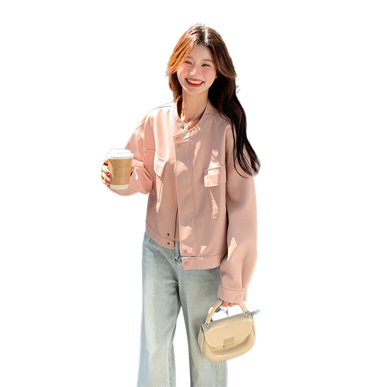 现货粉色小皮衣外套,女装皮衣,2D014