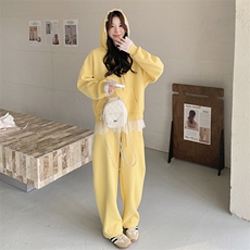 黄色运动休闲蕾丝拼接卫衣套装女秋季2025新款小个子阔腿裤两件套，女装套装/套裙，2C133