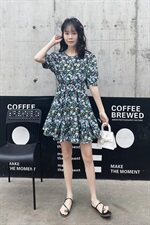 现货已出不断货2021夏装新款碎花连衣裙166-QZ02P65蓝色，女装连衣裙，茜茜公主